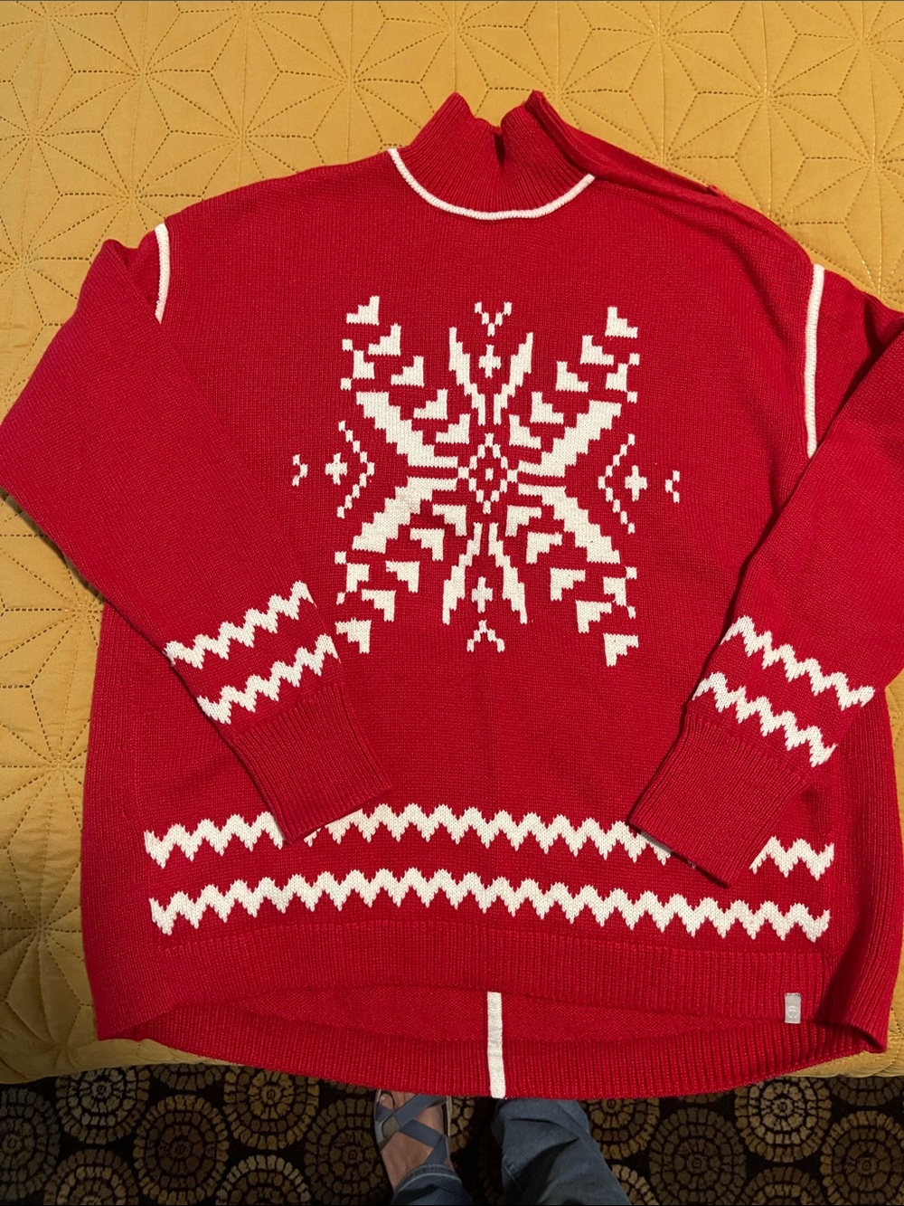 Talbots Red and White Cowlneck Sweater with Snowflake Motif